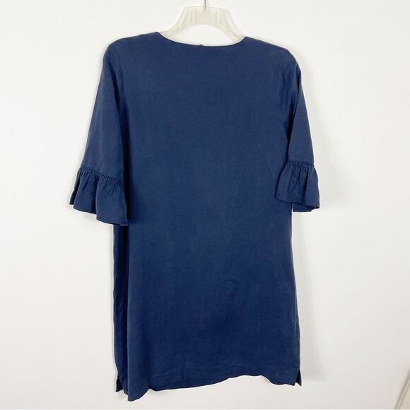 Margaret O’Leary Linen Blend Navy Embroidered 3-D Applique Floral Dress Large - Picture 7 of 9